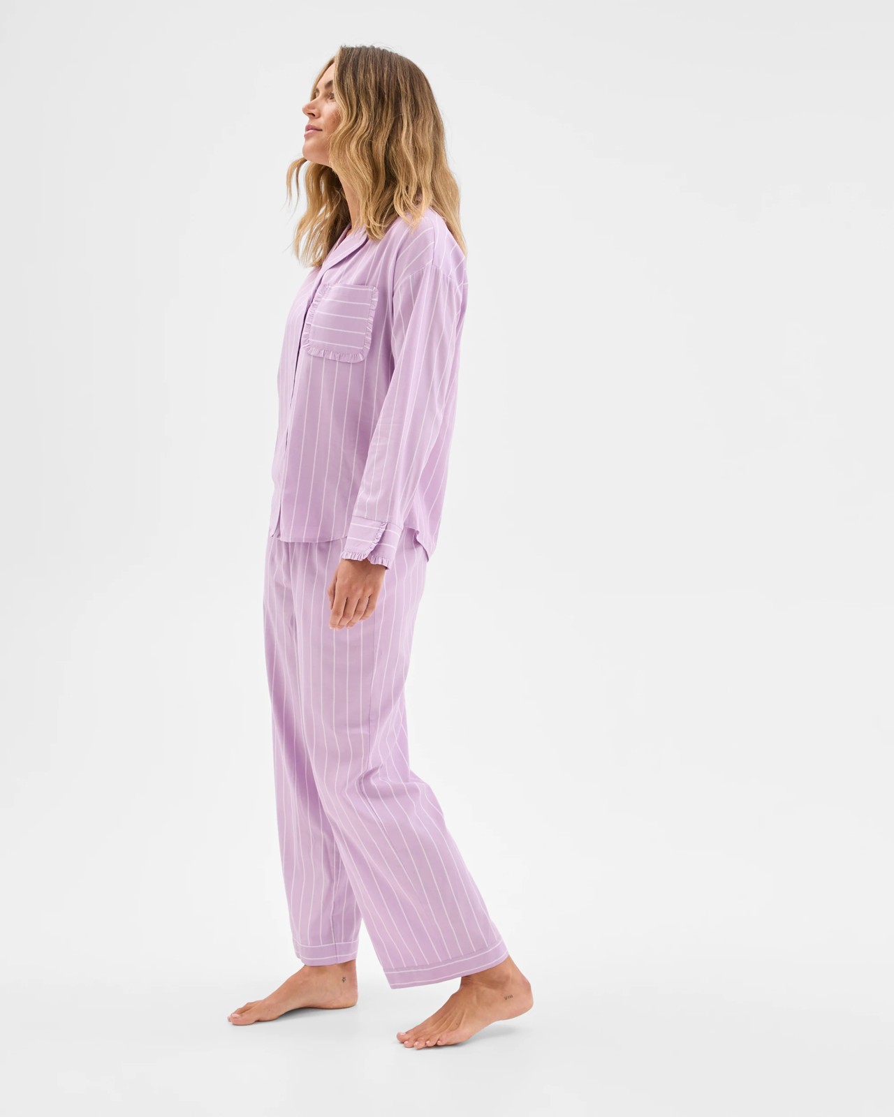 Long Sleeve Top and Pants Pyjama Set - Lilac Stripe 3 of 6