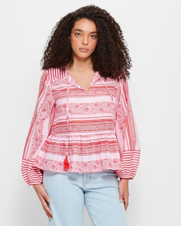 Tie Detail Peasant Blouse