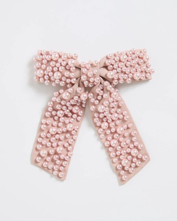 Faux Pearl Bow Barrette Hair Clip