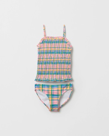 Textured Gingham Tankini Swim Set