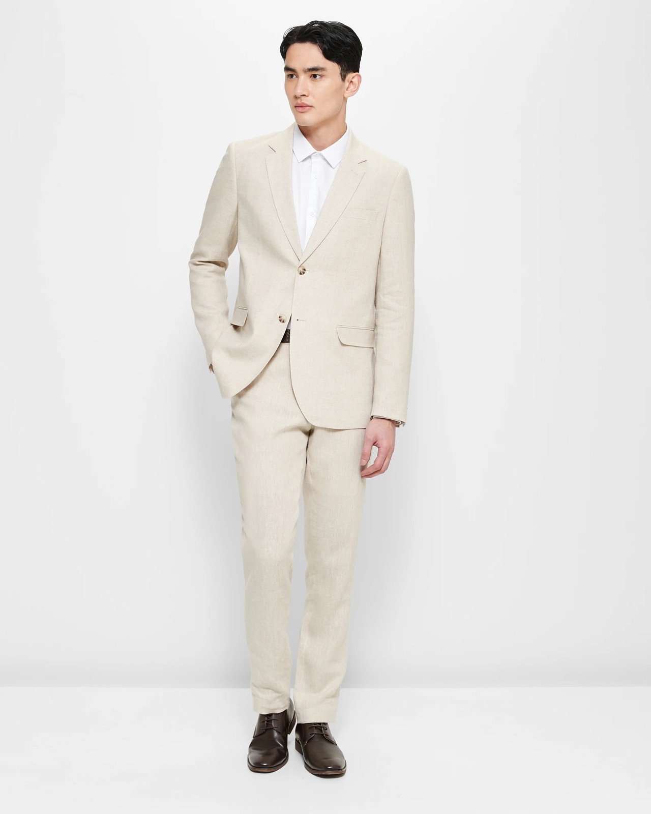 Slim Fit Linen Suit Pants - Beige - Men