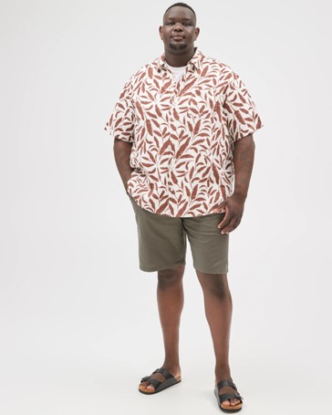 Plus Size European Linen Blend Short Sleeve Shirt