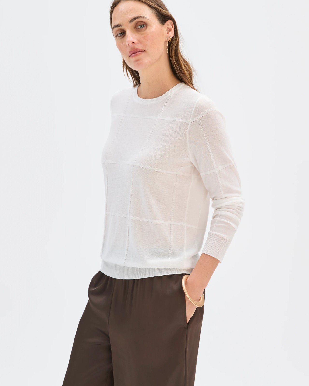 Preview Windowpane Knit Jumper - Cloud Dancer 4 of 5