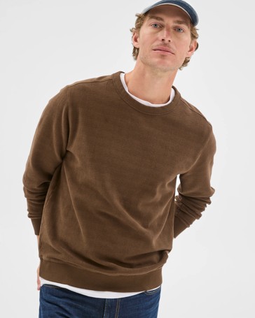 Australian Cotton Herringbone Long Sleeve Crew Neck Fleece Top