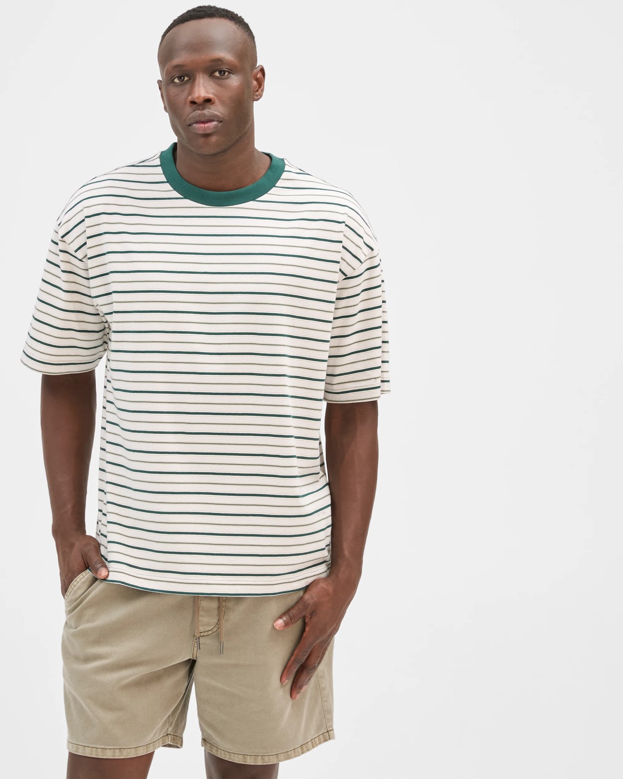 Commons Australian Cotton Stripe T-Shirt - Green Stripe 2 of 6