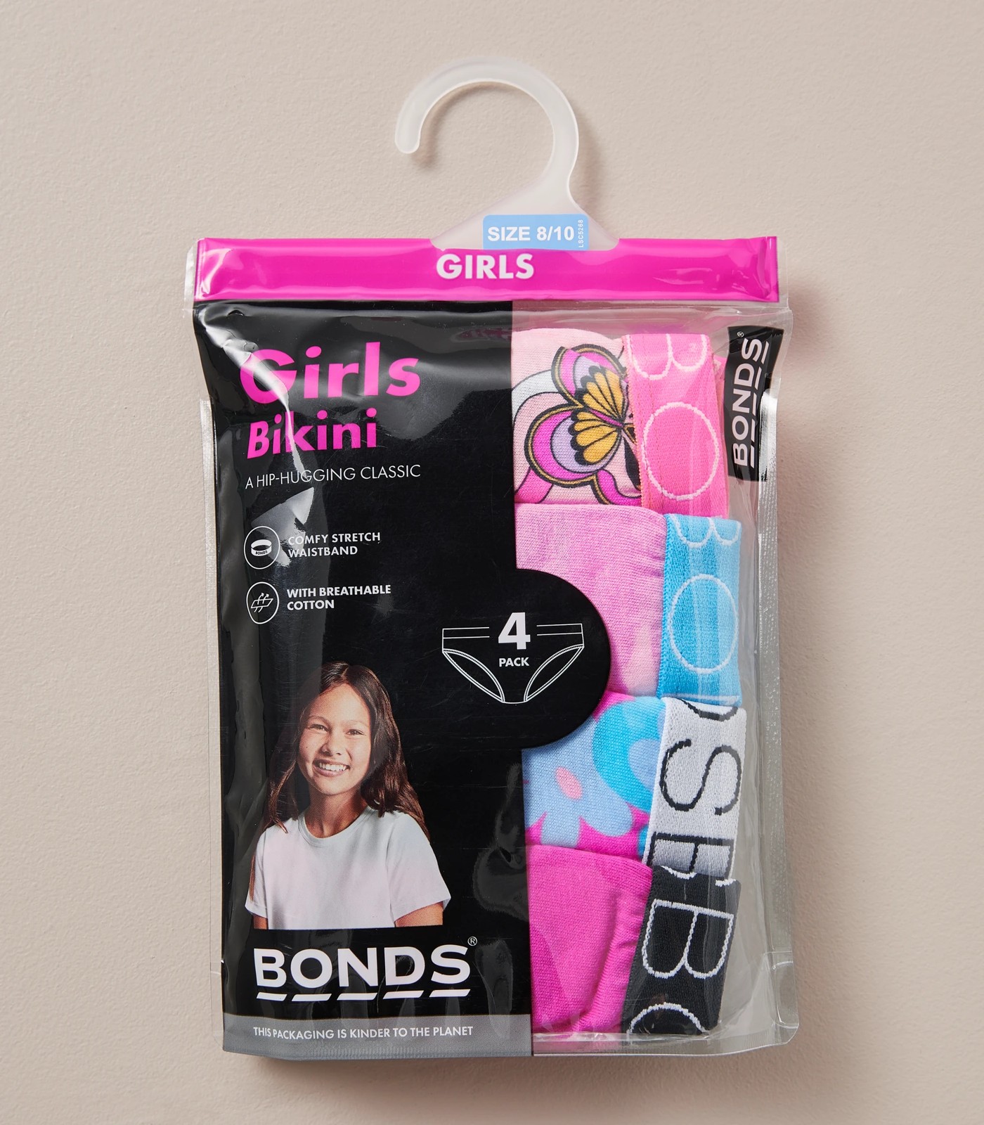 Bonds Girls Underwear Bikini Briefs Size 4-6 Or 6-8 Assorted 4 Pack