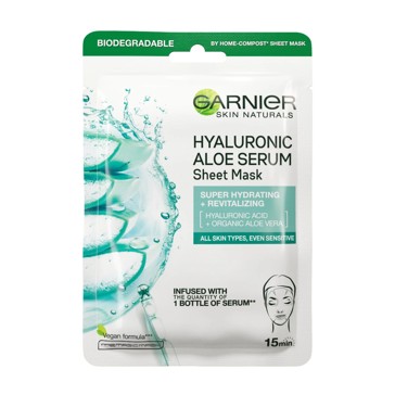 Garnier Skin Naturals Hyaluronic Aloe Serum Sheet Mask - Hyaluronic Acid and Organic Aloe Vera