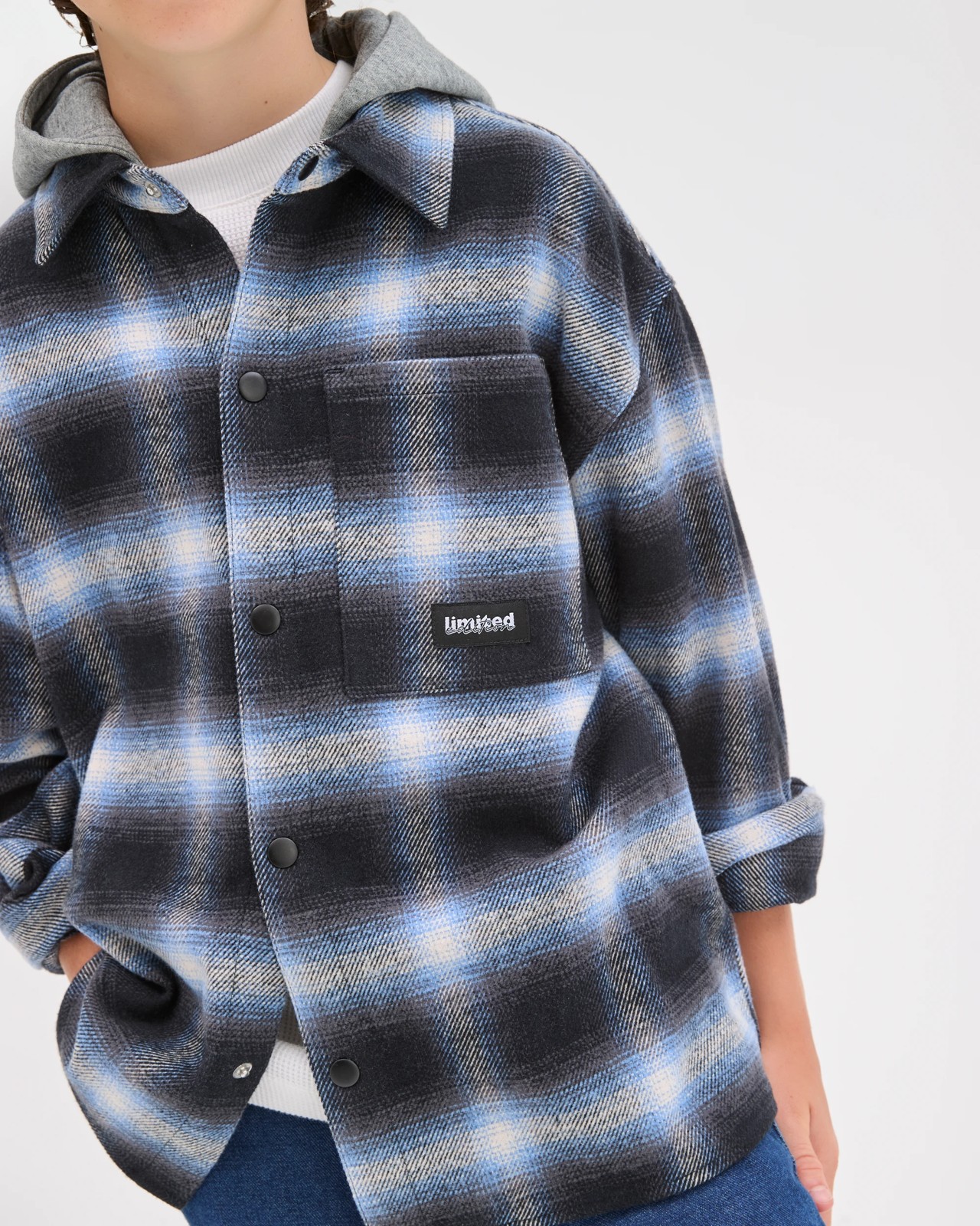 Australian Cotton Heavy Flannelette Hooded Shirt - Blue Check 6 of 6