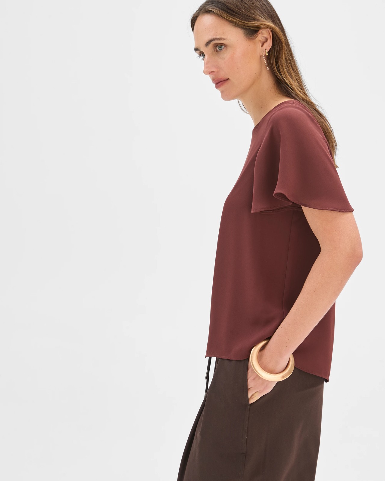 Preview Ella Crew Neck Blouse - Bitter Chocolate 4 of 5