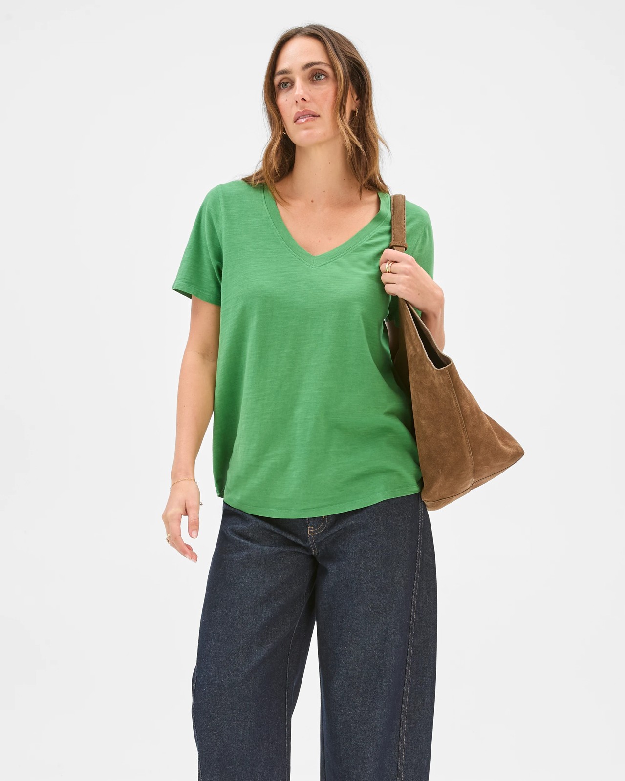 Australian Cotton Slub Relaxed V-Neck T-Shirt - Pine 3 of 5