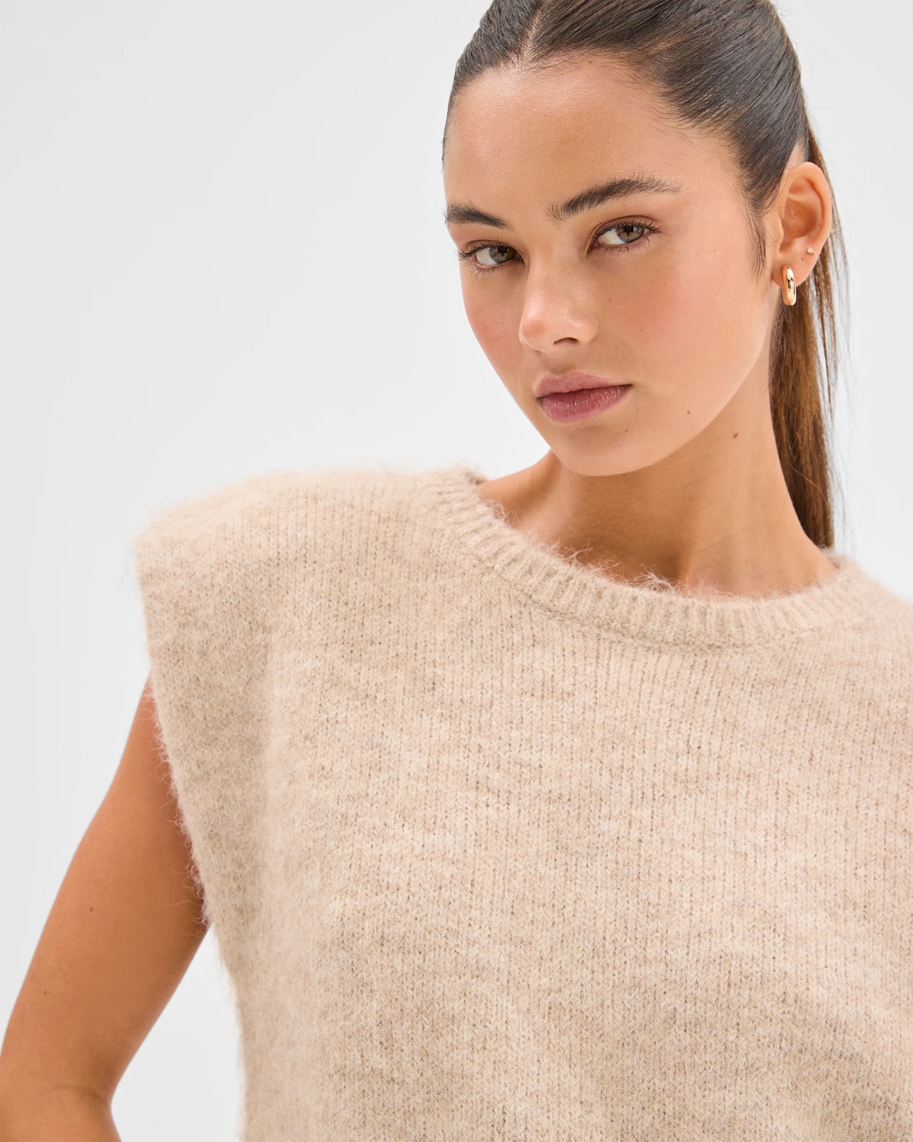 Lily Loves Exaggerated Shoulder Knit Vest - Pine Nut 5 of 6