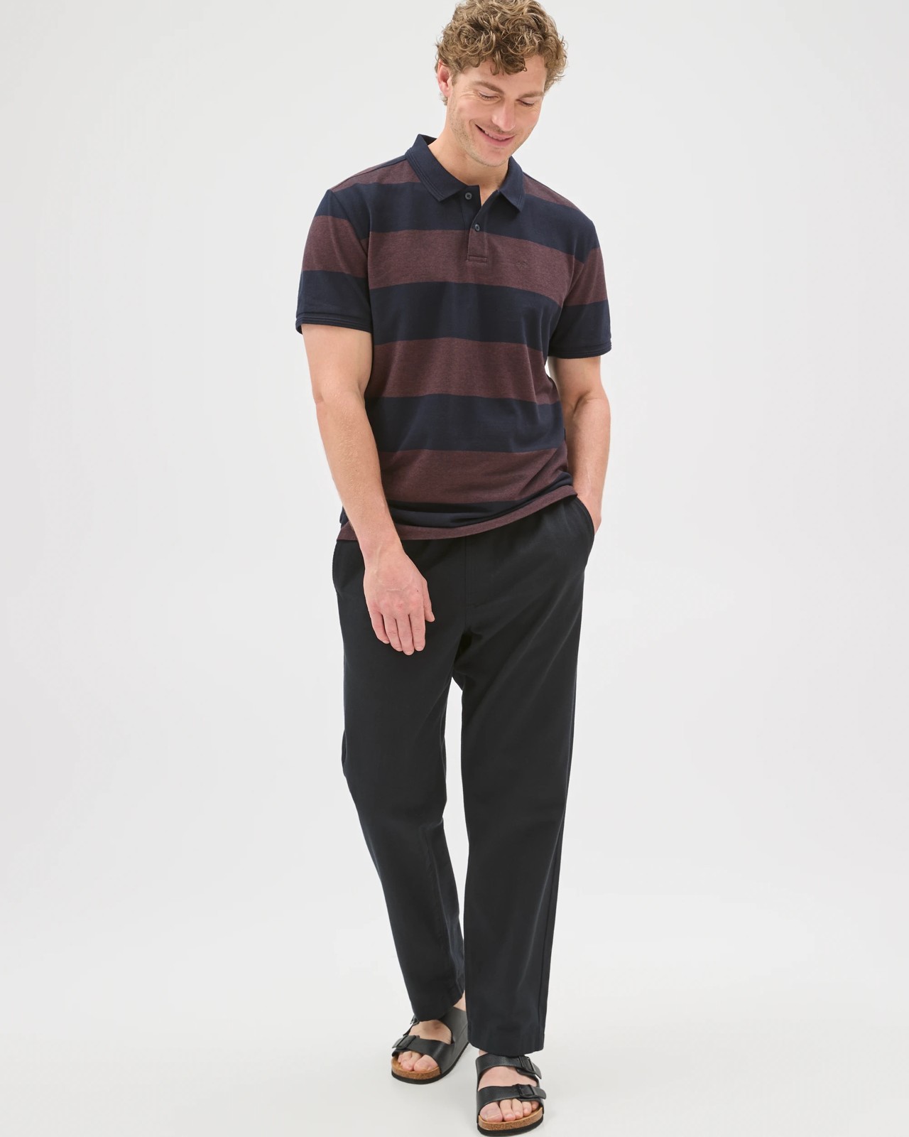 Australian Cotton Stripe Polo Top - Brown Stone 6 of 6