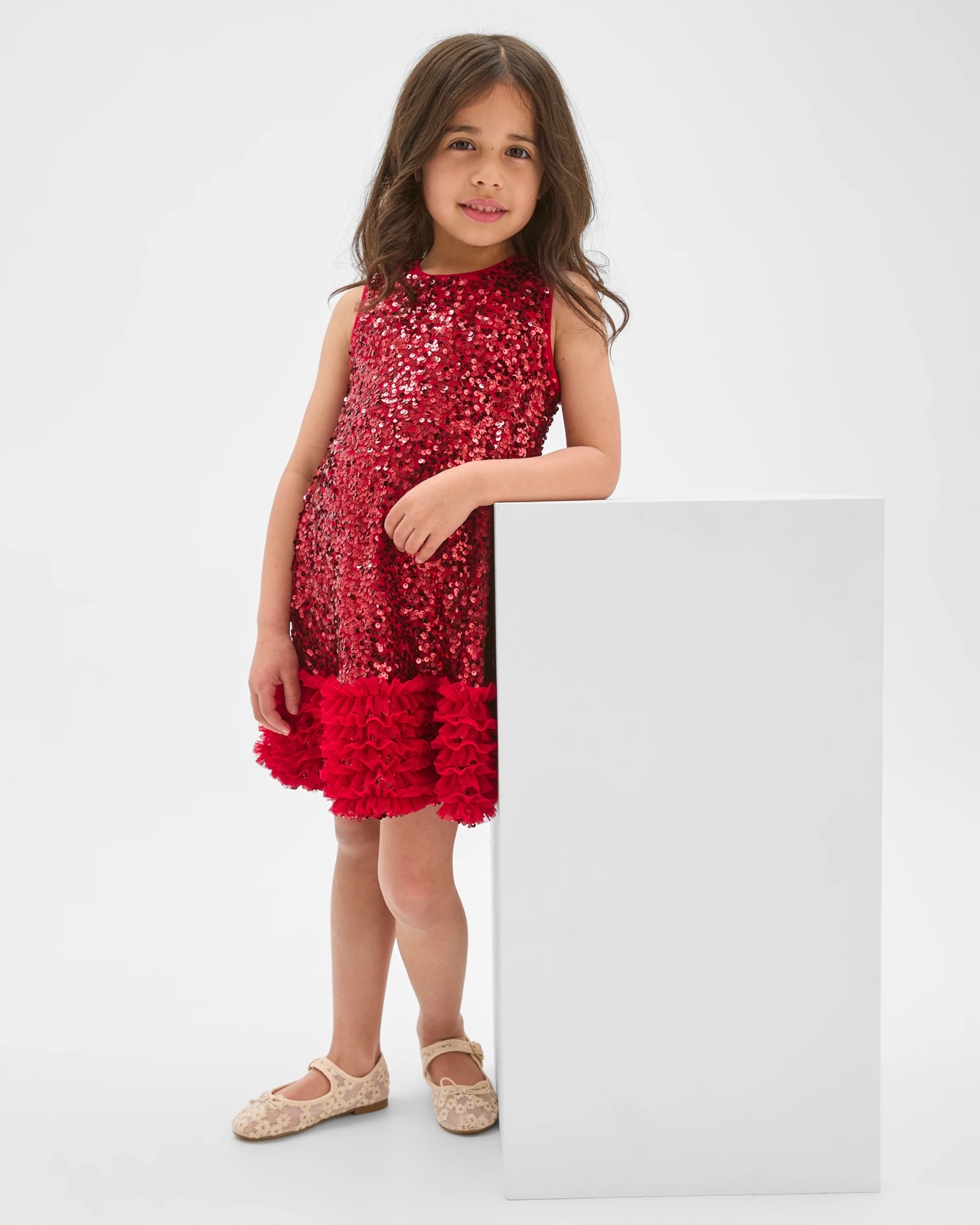 Tulle Sleeveless Occasion Sequin Dress - Sequin Red 2 of 5