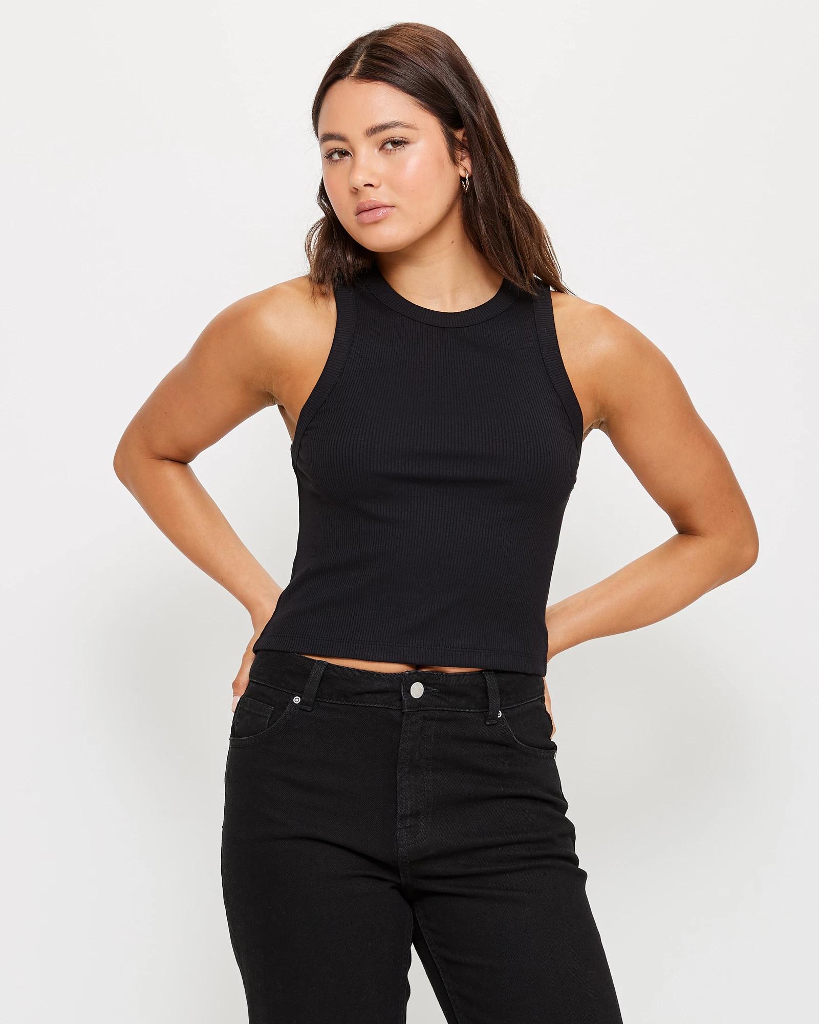 Australian Cotton Rib Racer Tank Top - Lily Loves - Black