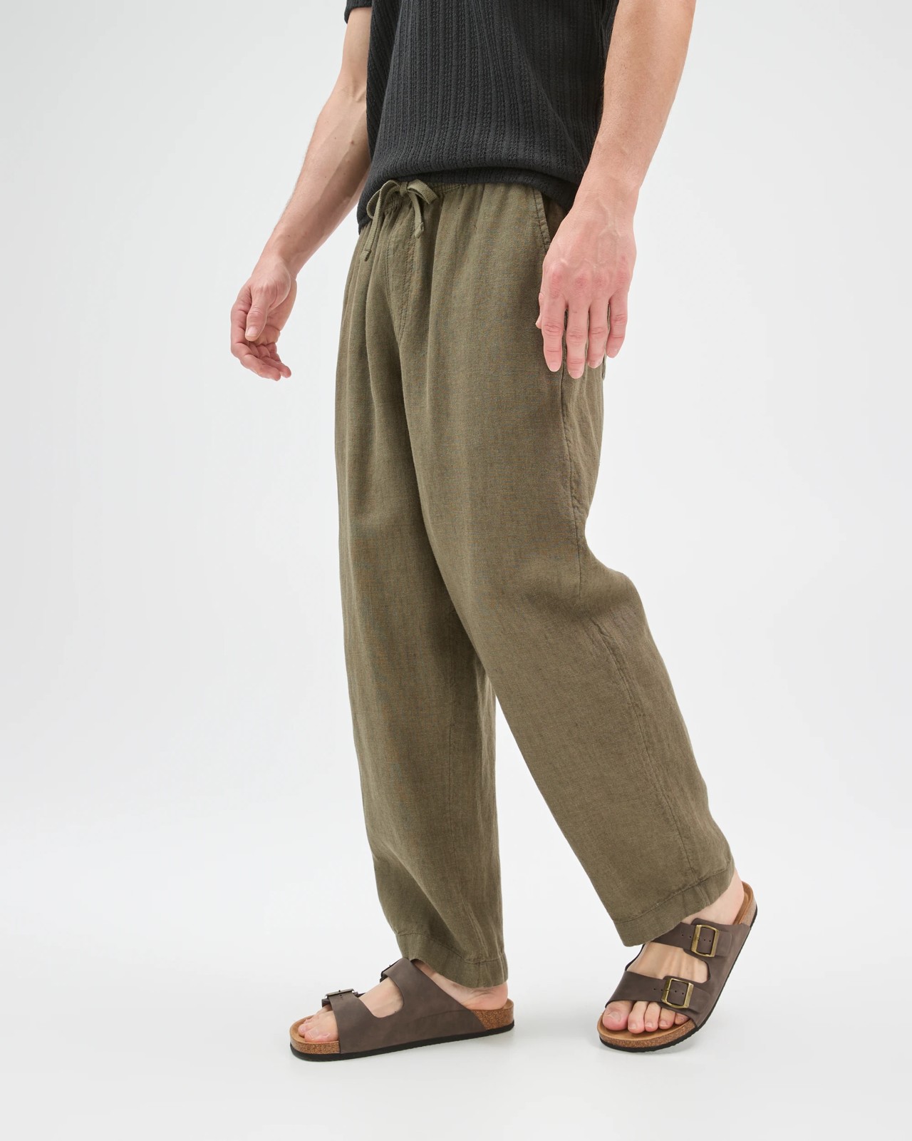 European Linen Wide Leg Pants - Dusty Olive 4 of 6