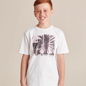 Organic Cotton Print T-shirt - White Palms | Target Australia