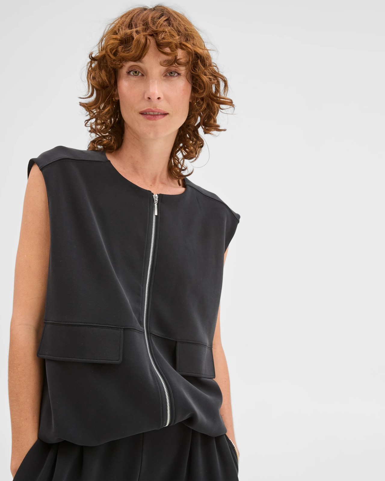 Suede Touch Sleeveless Zip Through Vest - Washed Black 3 of 6