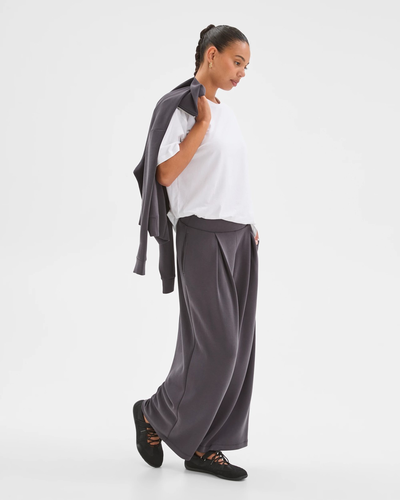 Active Movement Pleat Front Wide Leg Pants - Charcoal 2 of 5