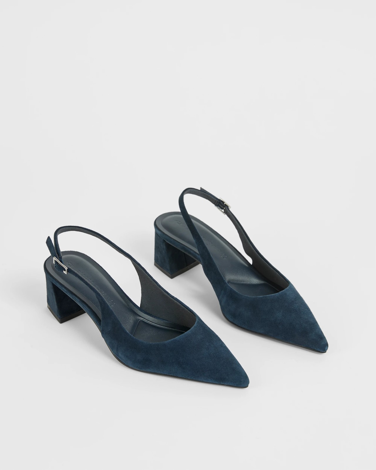 Genuine Suede Leather Point Block Heels - Daria - Navy 2 of 3