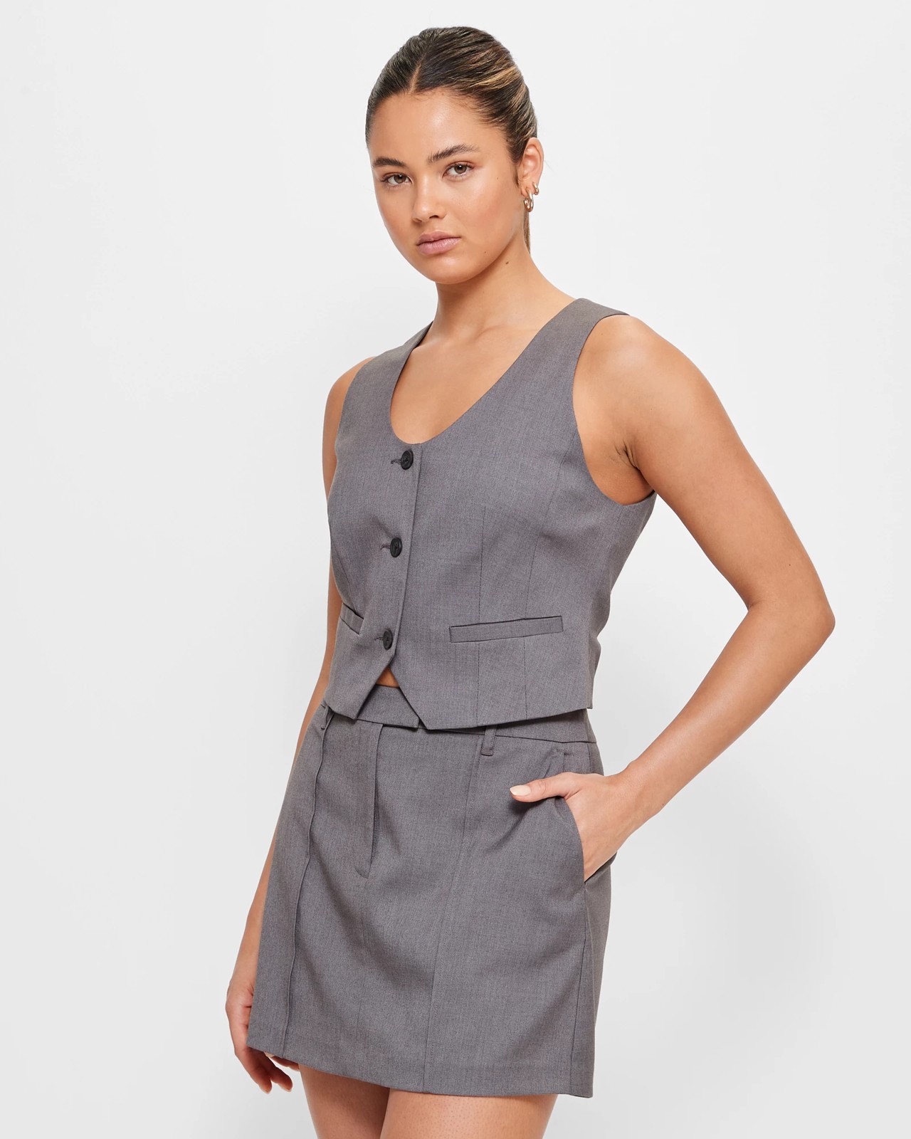Scoop Neck Waistcoat - Lily Loves - Charcoal | Target Australia