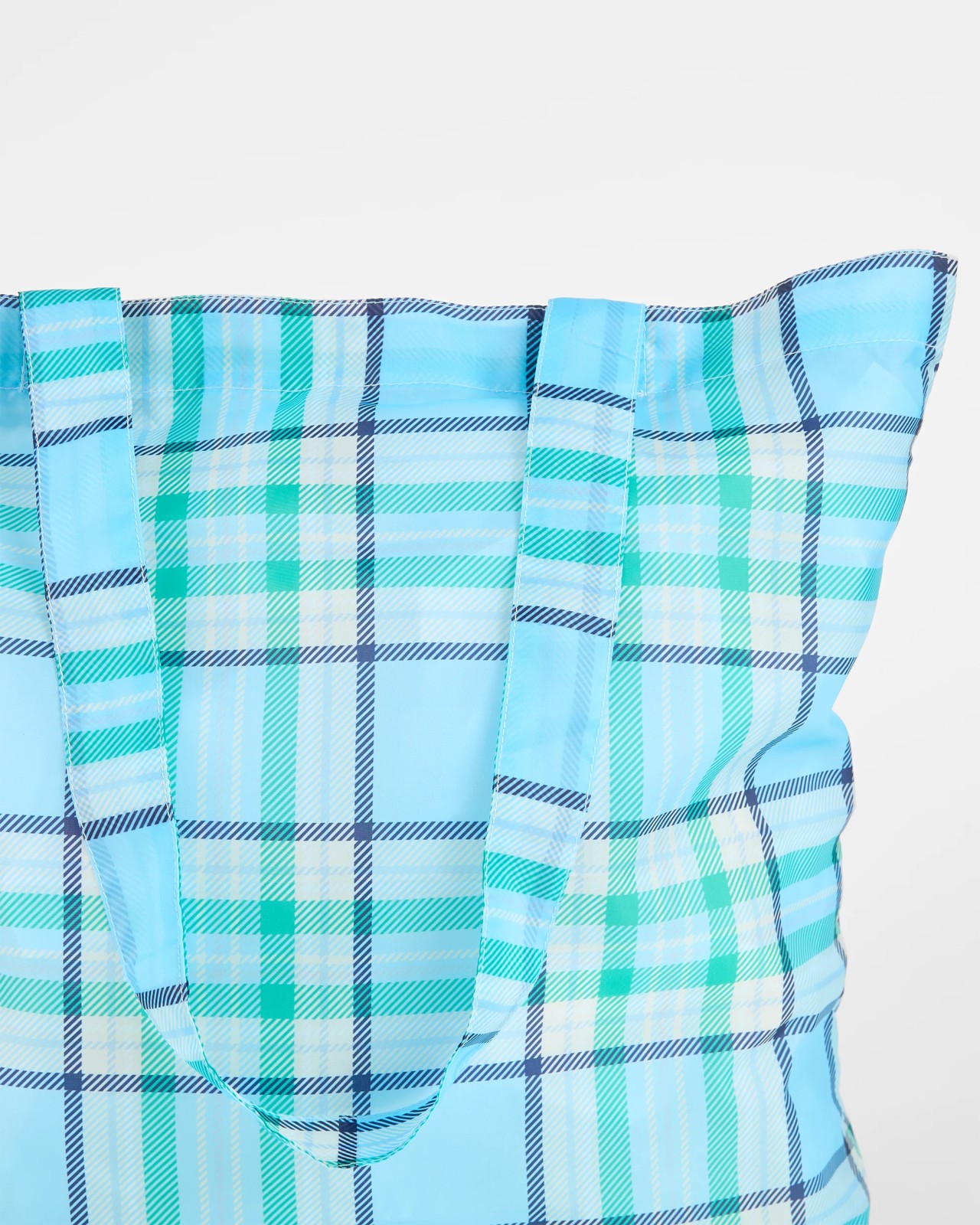 Fold Up Shopper Tote Bag - Blue Check 2 of 3