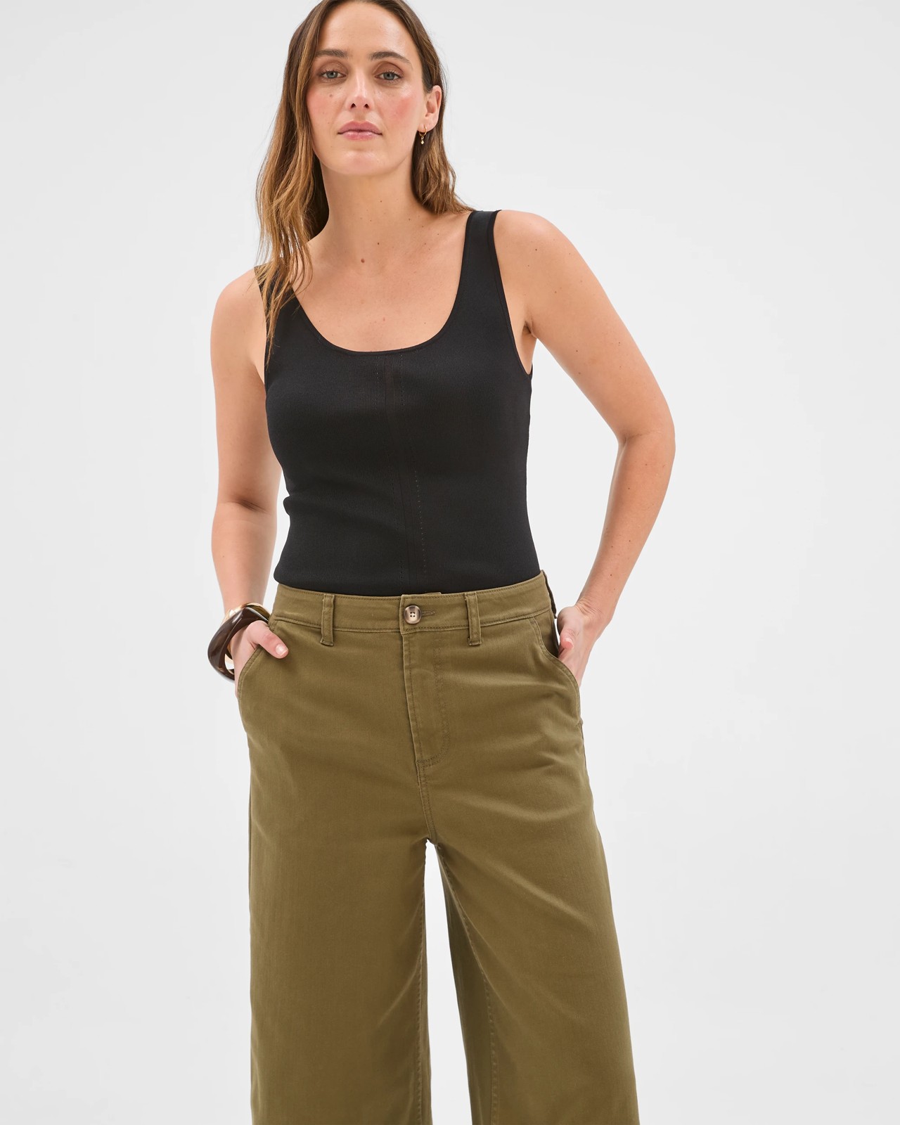 Australian Cotton Blend Stretch Twill Cropped Pants - Dusty Moss 4 of 5