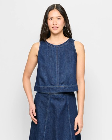 Sleeveless Crew Neck Denim Shell Top