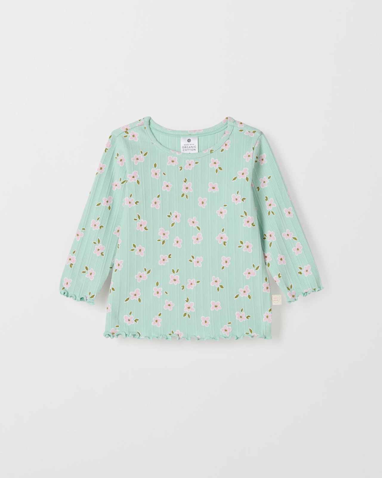 Baby Organic Cotton Long Sleeve Rib T-Shirt - Daisy Gossamer Green 4 of 5