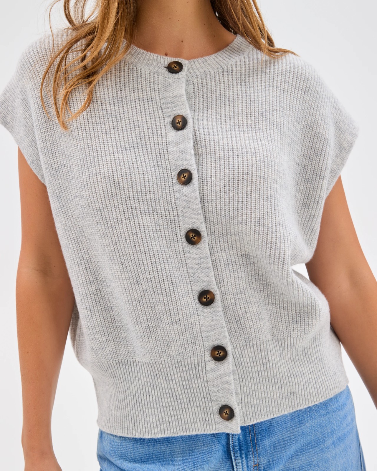 Australian Lambswool Button Through Vest - Light Grey Marle 5 of 6