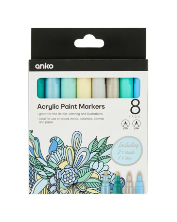 Anko 8 Pack Acrylic Paint Markers - Blue
