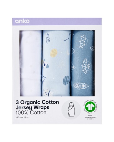 Anko 3 Pack Organic Cotton Jersey Wraps