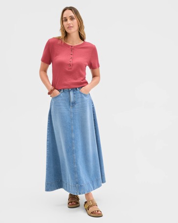 Australian Cotton Blend Textured Rib Henley T-Shirt