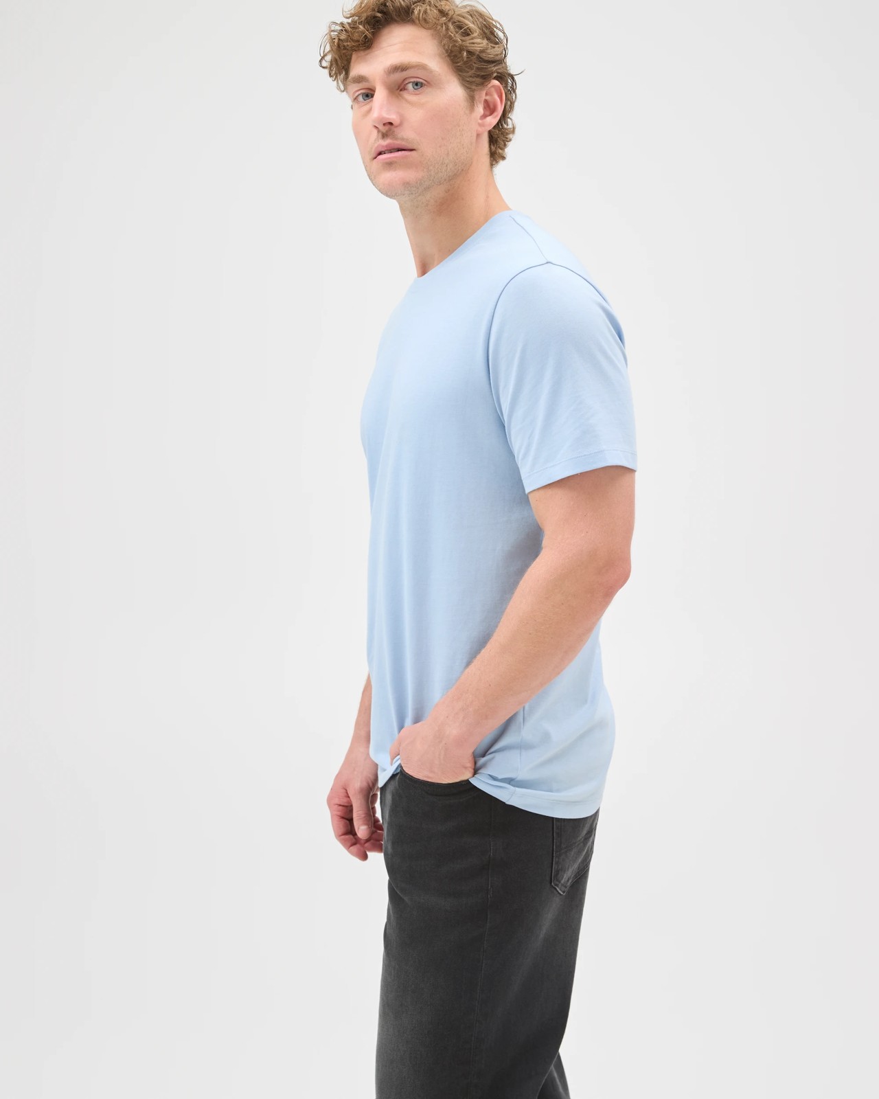 Australian Cotton Crew Neck T-Shirt - Chambray Blue 4 of 6