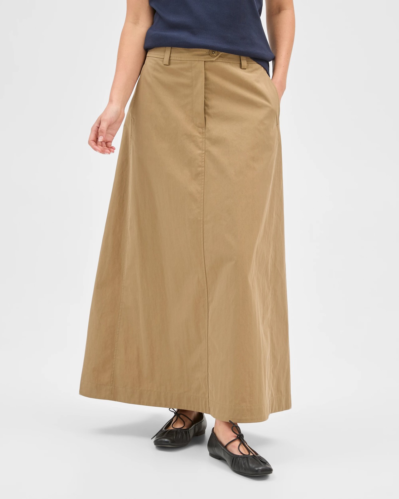 Australian Cotton Blend A-Line Maxi Skirt - Elm 3 of 5