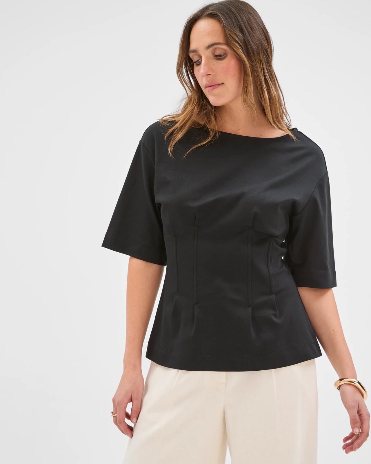 Preview Australian Cotton Waist Detail T-Shirt - Black 5 of 5