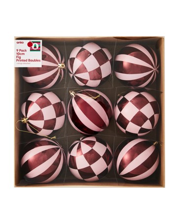 Anko 9 Pack 10cm Fig Printed Baubles