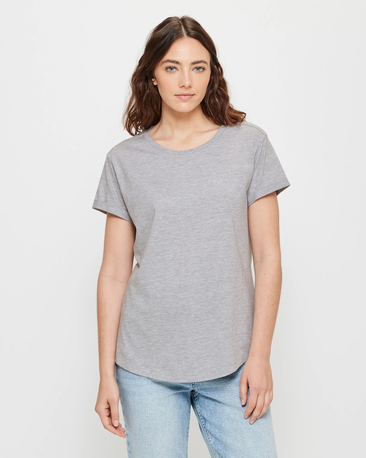 Cotton/Modal Relaxed Crew T-Shirt - Grey Marle | Target Australia