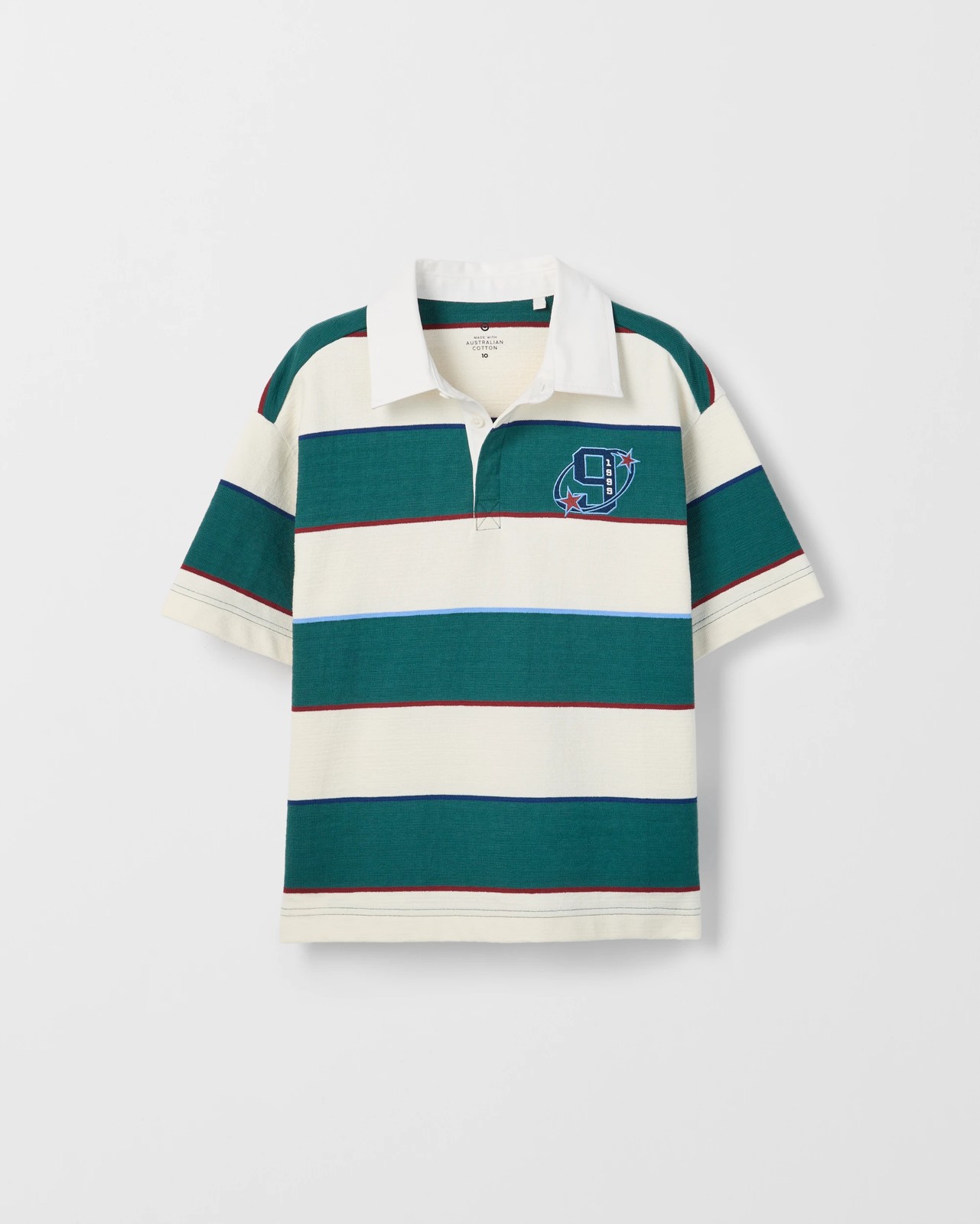 Australian Cotton Oversized Rugby T-Shirt - White/Green Stripe 5 of 6