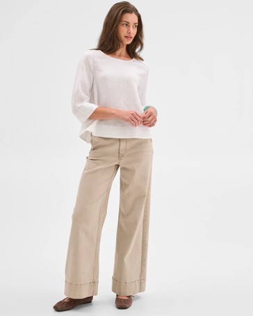 Petites European Linen 3/4 Sleeve Cross Back Top