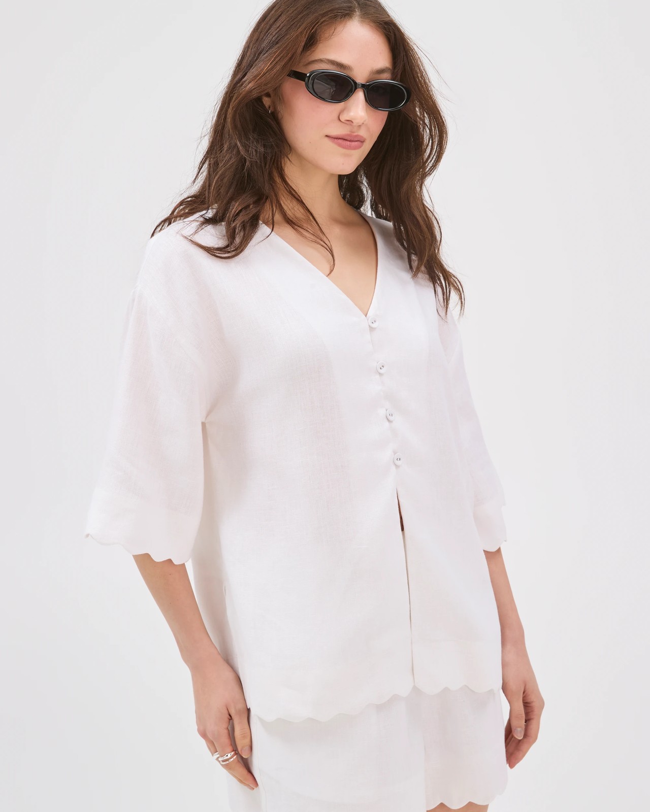 Lily Loves European Linen Scallop Shirt - White 4 of 5