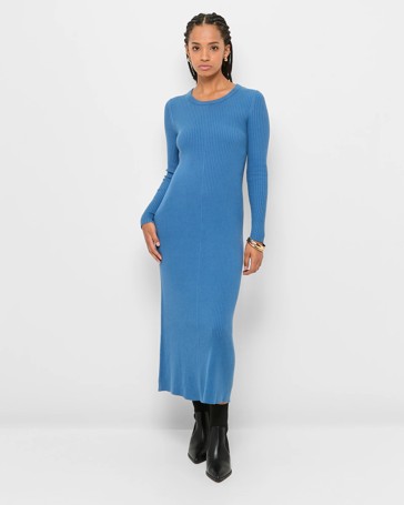 Petites Long Sleeve Rib Dress