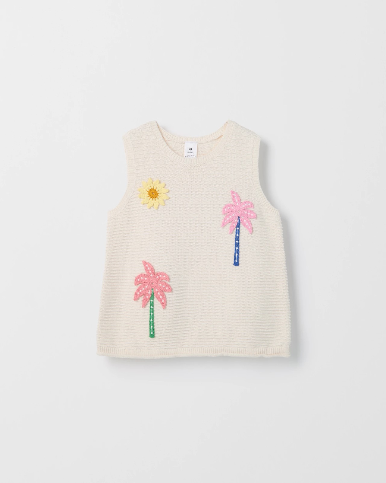 Australian Cotton Crochet Knit Tank Top - Cream Palm 4 of 6