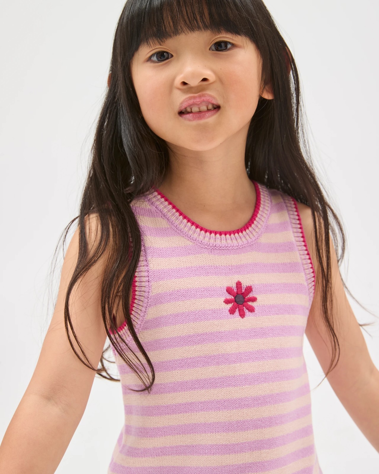 Australian Cotton Fashion Striped Crochet Knit Tank Top - Purple / Pink 2 of 4