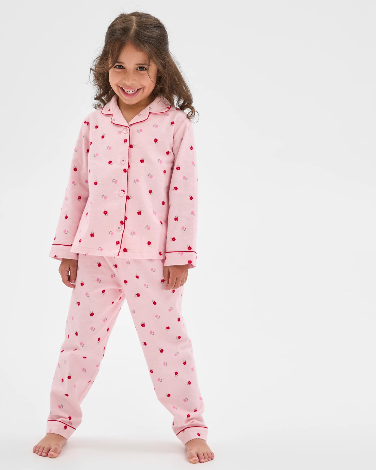 Australian Cotton Younger Girls Flannel Pyjama Set - Floral 2 of 6