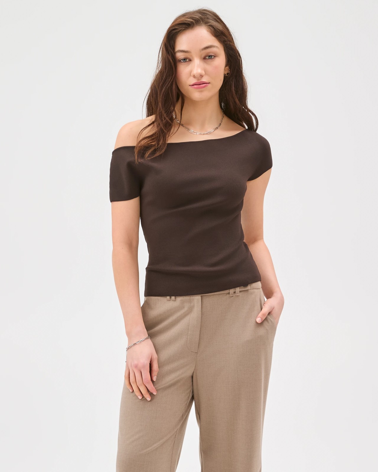 Lily Loves Off Shoulder Sculpt Top - Truffle 4 of 5