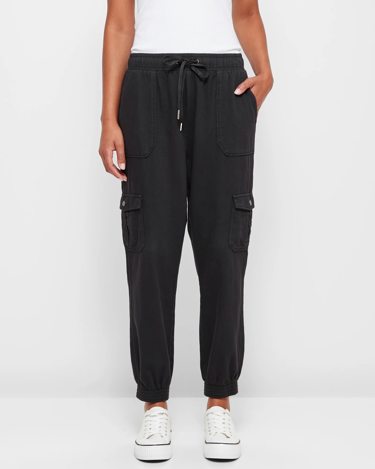 Rib Trim Twill Jogger Pants - Washed Black | Target Australia