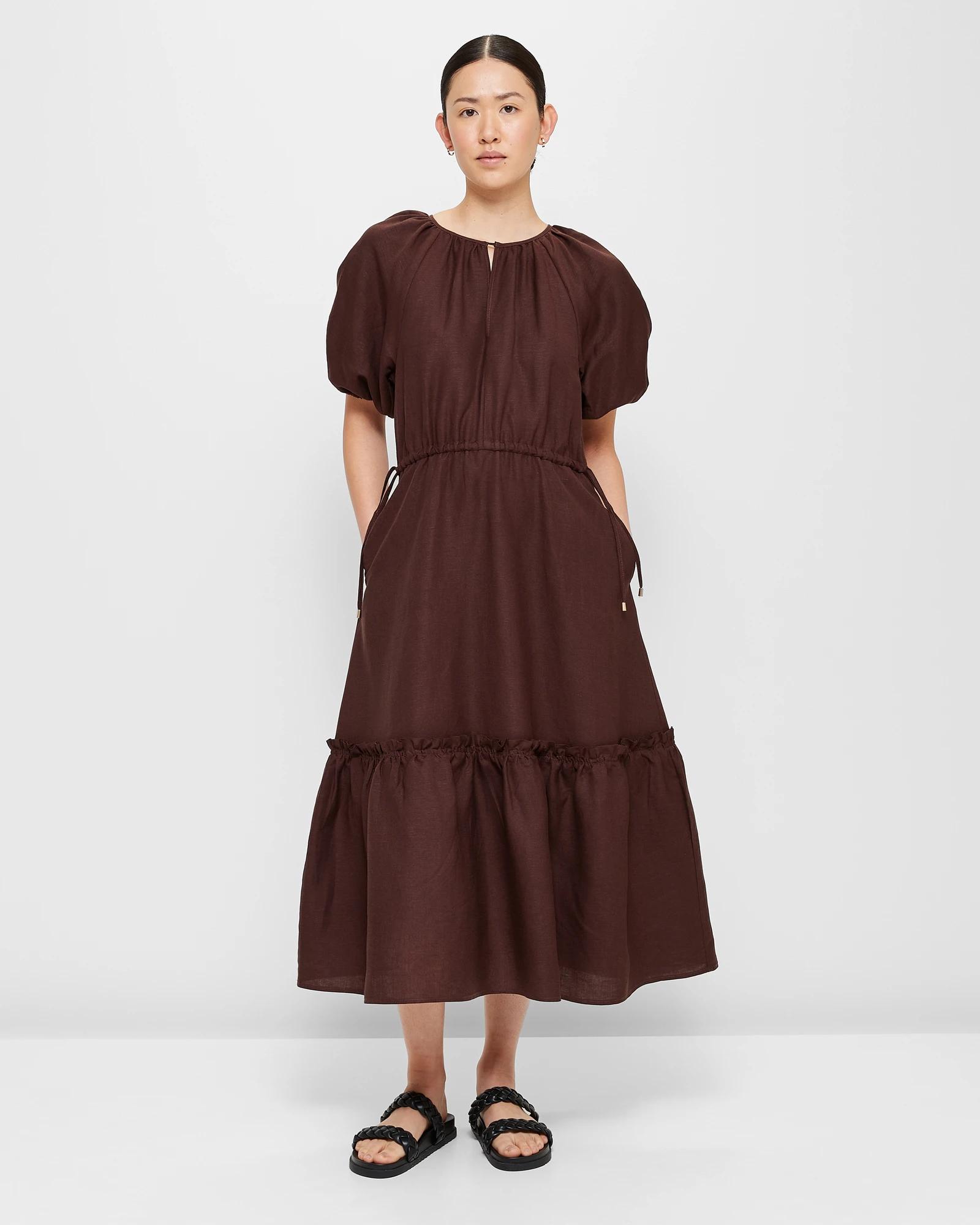 Linen Blend Tiered Midi Dress - Preview | Target Australia