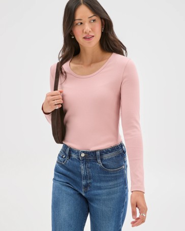 Australian Cotton Long Sleeve Scoop Neck Rib T-Shirt