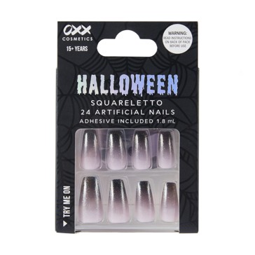 Halloween 24 Pack Artificial Nails with Adhesive, Squareletto Shape, Smokey Glitter - OXX Cosmetics
