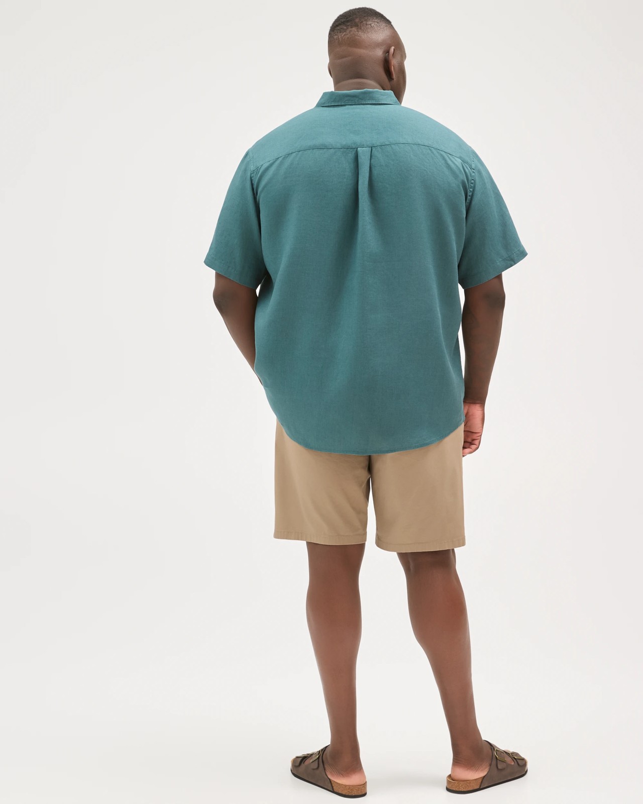 Plus Size European Linen Short Sleeve Shirt - Hunter Green 6 of 6